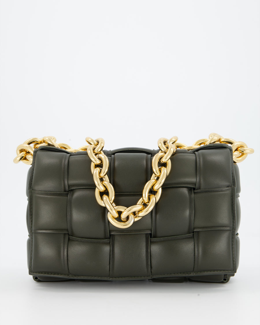 Bottega Veneta Padded Chain Cassette Bag in Forest Green Nappa Leather with Gold Hardware