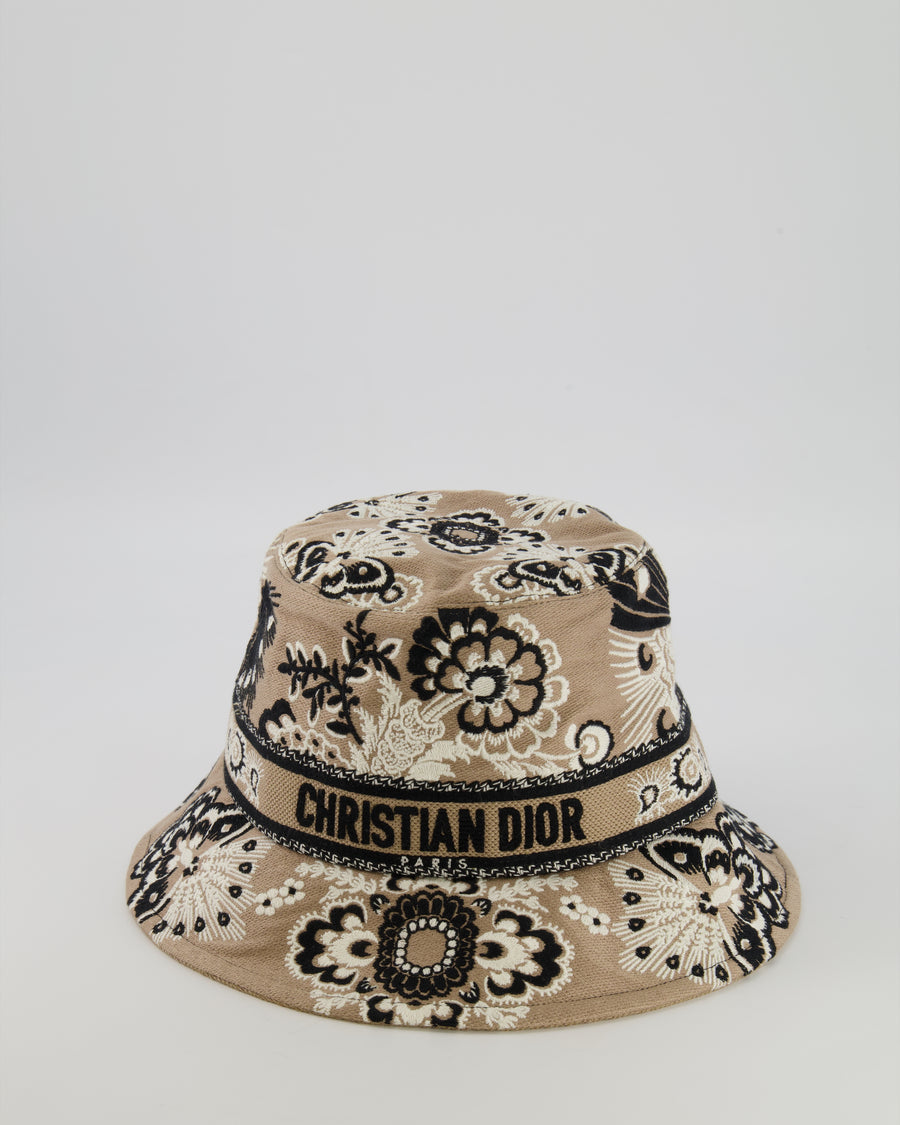 Christian Dior Beige and Black Floral Print D-Bobby Bucket Hat Size 57 RRP £680