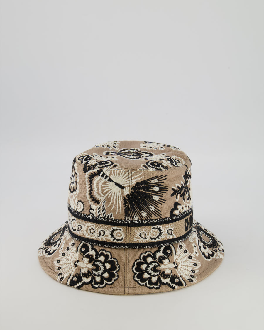 Christian Dior Beige and Black Floral Print D-Bobby Bucket Hat Size 57 RRP £680