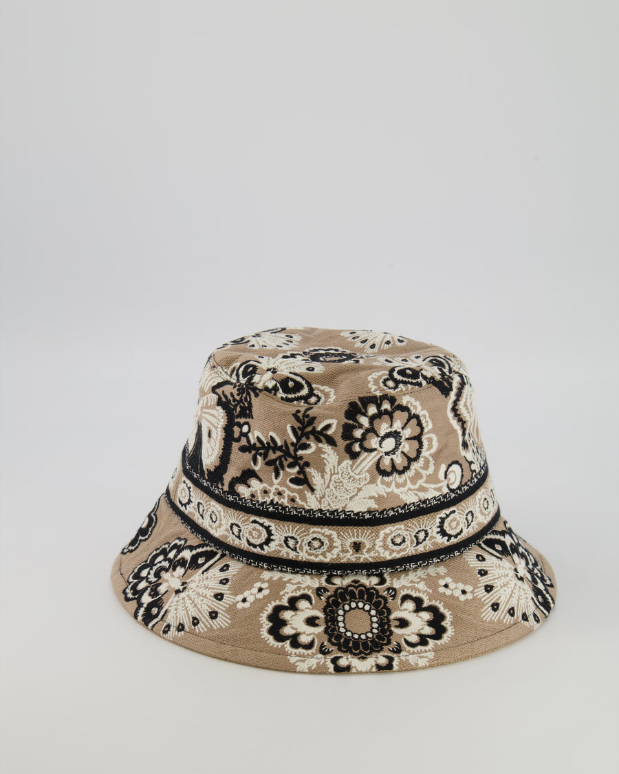 Christian Dior Beige and Black Floral Print D-Bobby Bucket Hat Size 57 RRP £680