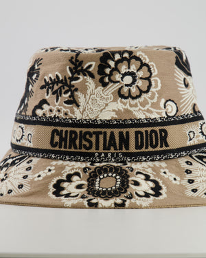 Christian Dior Beige and Black Floral Print D-Bobby Bucket Hat Size 57 RRP £680