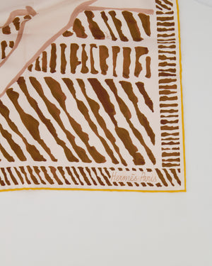 Hermès Au Triple Galop Double Face Silk Scarf 90 in Jaune Ocre, Gris Perle, Saumon and Orange