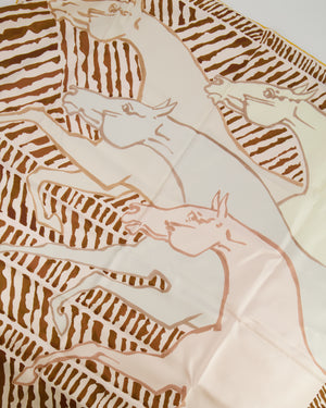 Hermès Au Triple Galop Double Face Silk Scarf 90 in Jaune Ocre, Gris Perle, Saumon and Orange