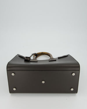 Saint Laurent Brown Calfskin Leather Small Sac De Jour Bag with Python Details and Silver Hardware