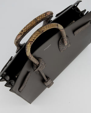 Saint Laurent Brown Calfskin Leather Small Sac De Jour Bag with Python Details and Silver Hardware
