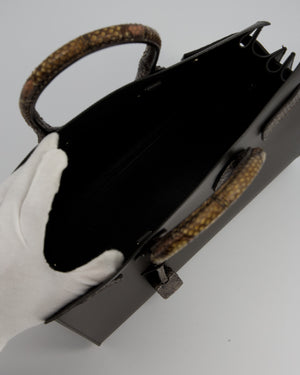 Saint Laurent Brown Calfskin Leather Small Sac De Jour Bag with Python Details and Silver Hardware
