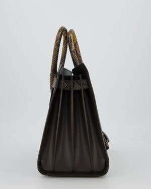 Saint Laurent Brown Calfskin Leather Small Sac De Jour Bag with Python Details and Silver Hardware