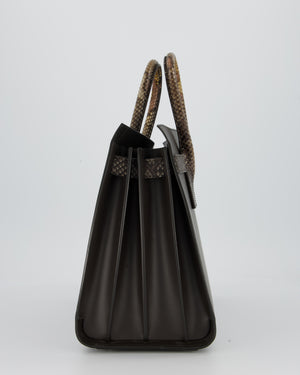 Saint Laurent Brown Calfskin Leather Small Sac De Jour Bag with Python Details and Silver Hardware