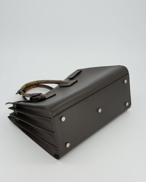 Saint Laurent Brown Calfskin Leather Small Sac De Jour Bag with Python Details and Silver Hardware