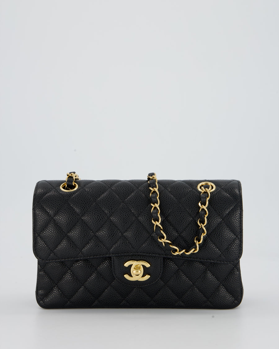 Chanel Black Small Classic Double Flap Bag in Caviar Leather with Gold Hardware