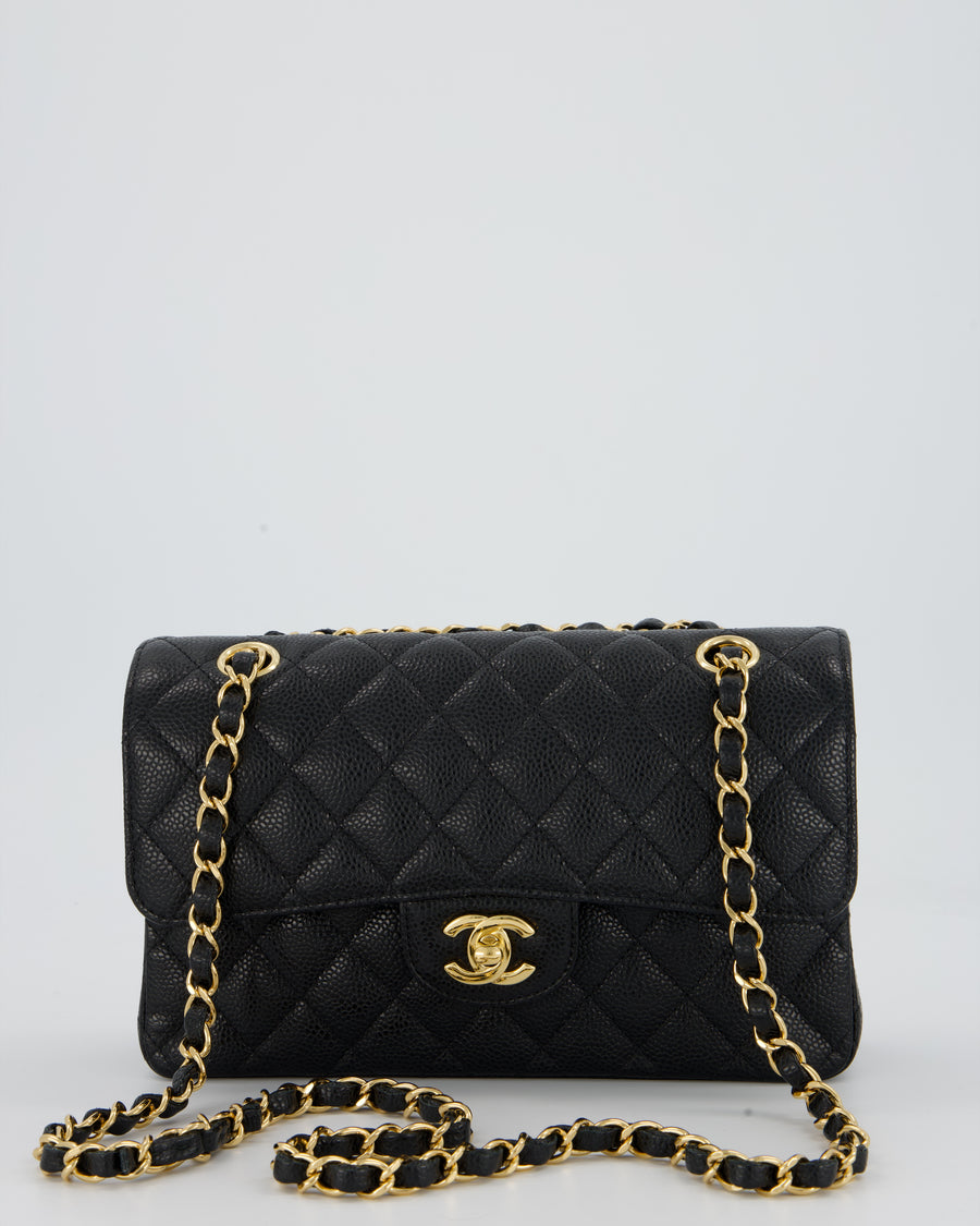 Chanel Black Small Classic Double Flap Bag in Caviar Leather with Gold Hardware