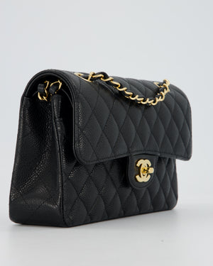 Chanel Black Small Classic Double Flap Bag in Caviar Leather with Gold Hardware
