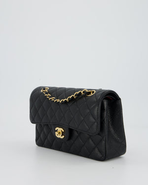 Chanel Black Small Classic Double Flap Bag in Caviar Leather with Gold Hardware