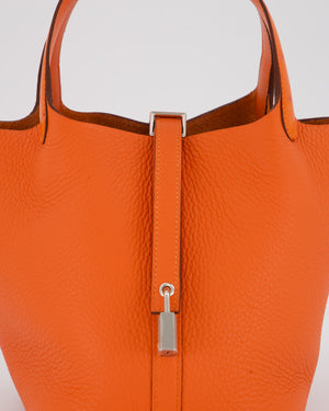 Hermès Picotin Lock Touch 18 Bag in Tangerine Taurillon Clemence and Ostrich Leather with Palladium Hardware