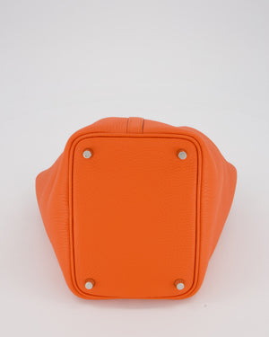 Hermès Picotin Lock Touch 18 Bag in Tangerine Taurillon Clemence and Ostrich Leather with Palladium Hardware