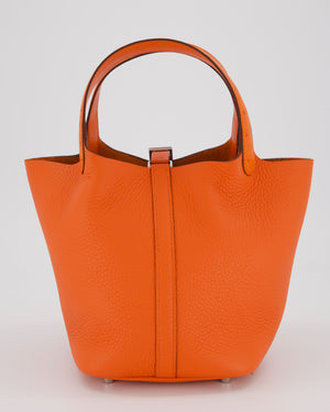 Hermès Picotin Lock Touch 18 Bag in Tangerine Taurillon Clemence and Ostrich Leather with Palladium Hardware