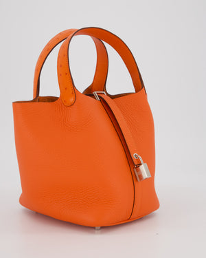 Hermès Picotin Lock Touch 18 Bag in Tangerine Taurillon Clemence and Ostrich Leather with Palladium Hardware