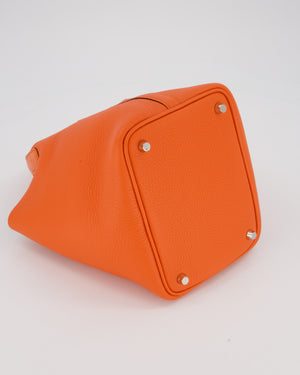 Hermès Picotin Lock Touch 18 Bag in Tangerine Taurillon Clemence and Ostrich Leather with Palladium Hardware