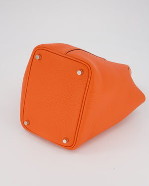 Hermès Picotin Lock Touch 18 Bag in Tangerine Taurillon Clemence and Ostrich Leather with Palladium Hardware