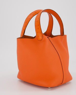 Hermès Picotin Lock Touch 18 Bag in Tangerine Taurillon Clemence and Ostrich Leather with Palladium Hardware