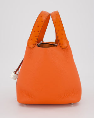 Hermès Picotin Lock Touch 18 Bag in Tangerine Taurillon Clemence and Ostrich Leather with Palladium Hardware