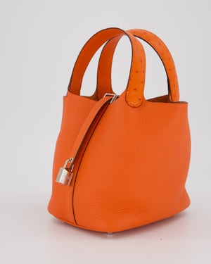 Hermès Picotin Lock Touch 18 Bag in Tangerine Taurillon Clemence and Ostrich Leather with Palladium Hardware
