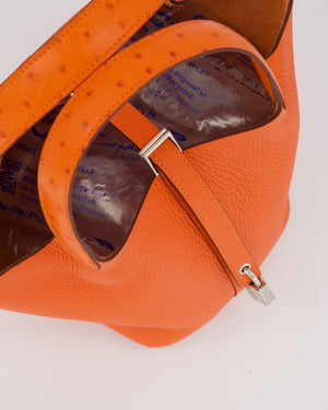 Hermès Picotin Lock Touch 18 Bag in Tangerine Taurillon Clemence and Ostrich Leather with Palladium Hardware