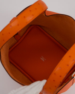 Hermès Picotin Lock Touch 18 Bag in Tangerine Taurillon Clemence and Ostrich Leather with Palladium Hardware