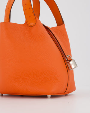 Hermès Picotin Lock Touch 18 Bag in Tangerine Taurillon Clemence and Ostrich Leather with Palladium Hardware