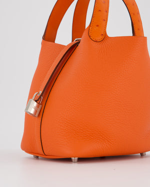 Hermès Picotin Lock Touch 18 Bag in Tangerine Taurillon Clemence and Ostrich Leather with Palladium Hardware