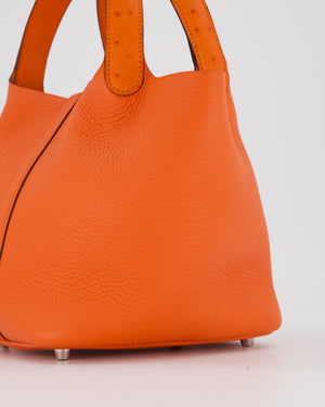 Hermès Picotin Lock Touch 18 Bag in Tangerine Taurillon Clemence and Ostrich Leather with Palladium Hardware
