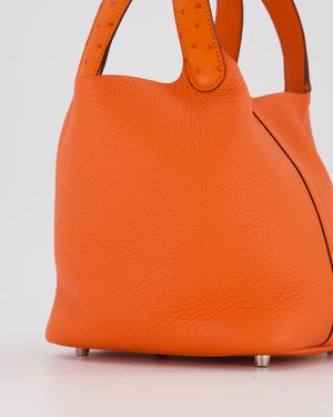 Hermès Picotin Lock Touch 18 Bag in Tangerine Taurillon Clemence and Ostrich Leather with Palladium Hardware