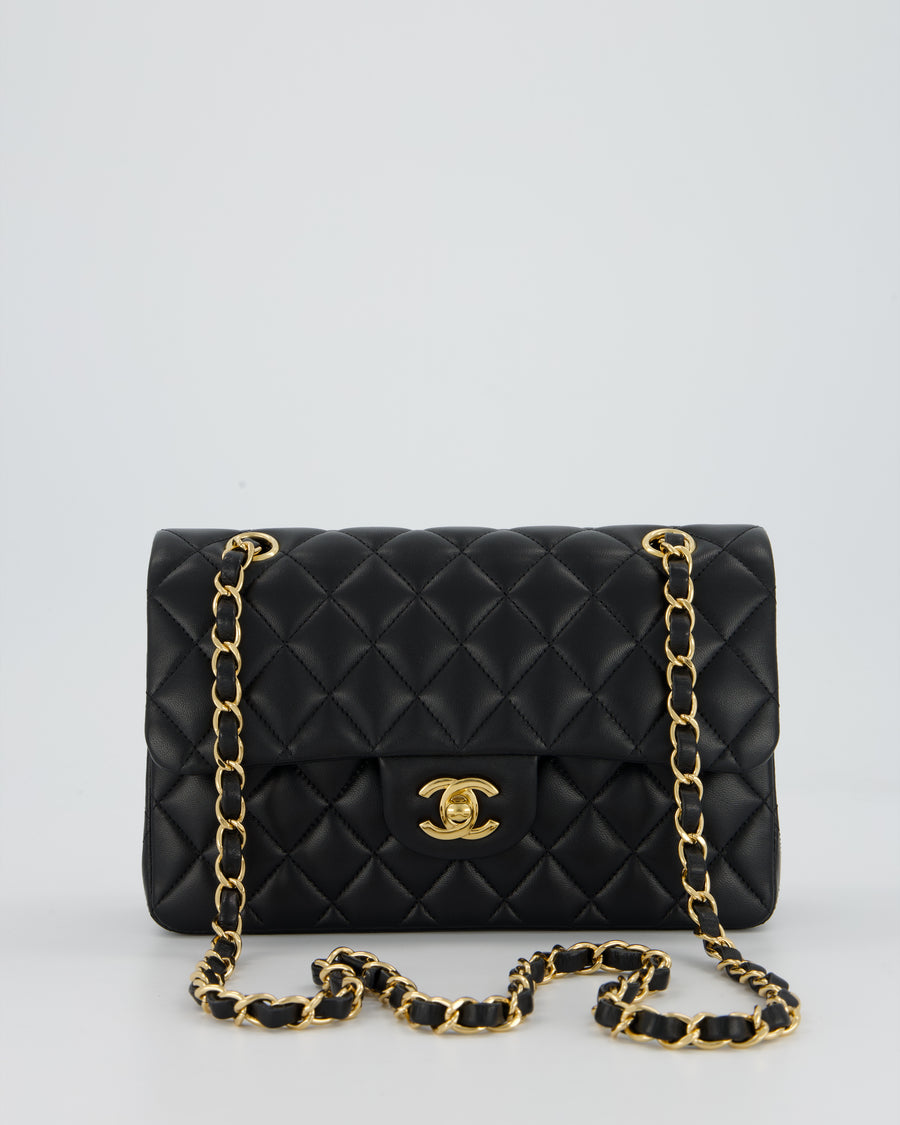 Chanel Vintage Medium Classic Double Flap Bag in Black Lambskin Leather with 24k Gold Hardware