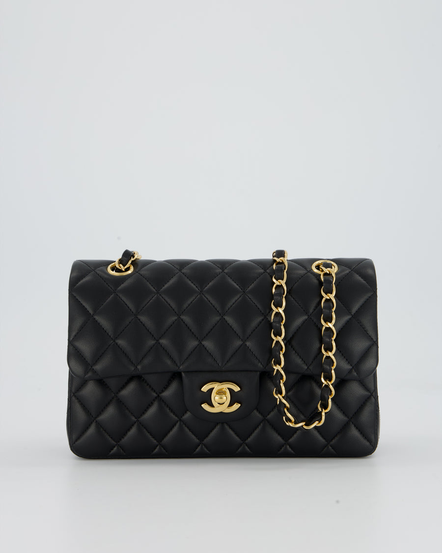 Chanel Vintage Medium Classic Double Flap Bag in Black Lambskin Leather with 24k Gold Hardware