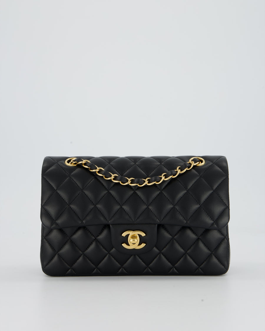 Chanel Black Small Classic Double Flap Bag in Lambskin Leather with Gold Hardware