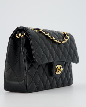 Chanel Vintage Medium Classic Double Flap Bag in Black Lambskin Leather with 24k Gold Hardware