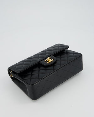 Chanel Vintage Medium Classic Double Flap Bag in Black Lambskin Leather with 24k Gold Hardware