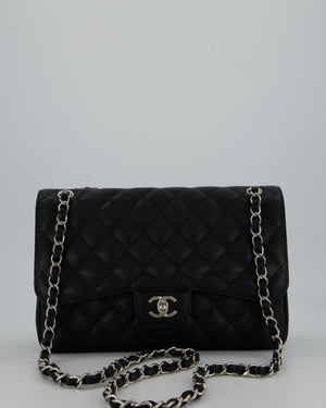 Chanel Black Jumbo Classic Double Flap Bag in Caviar Leather with Silver Hardware