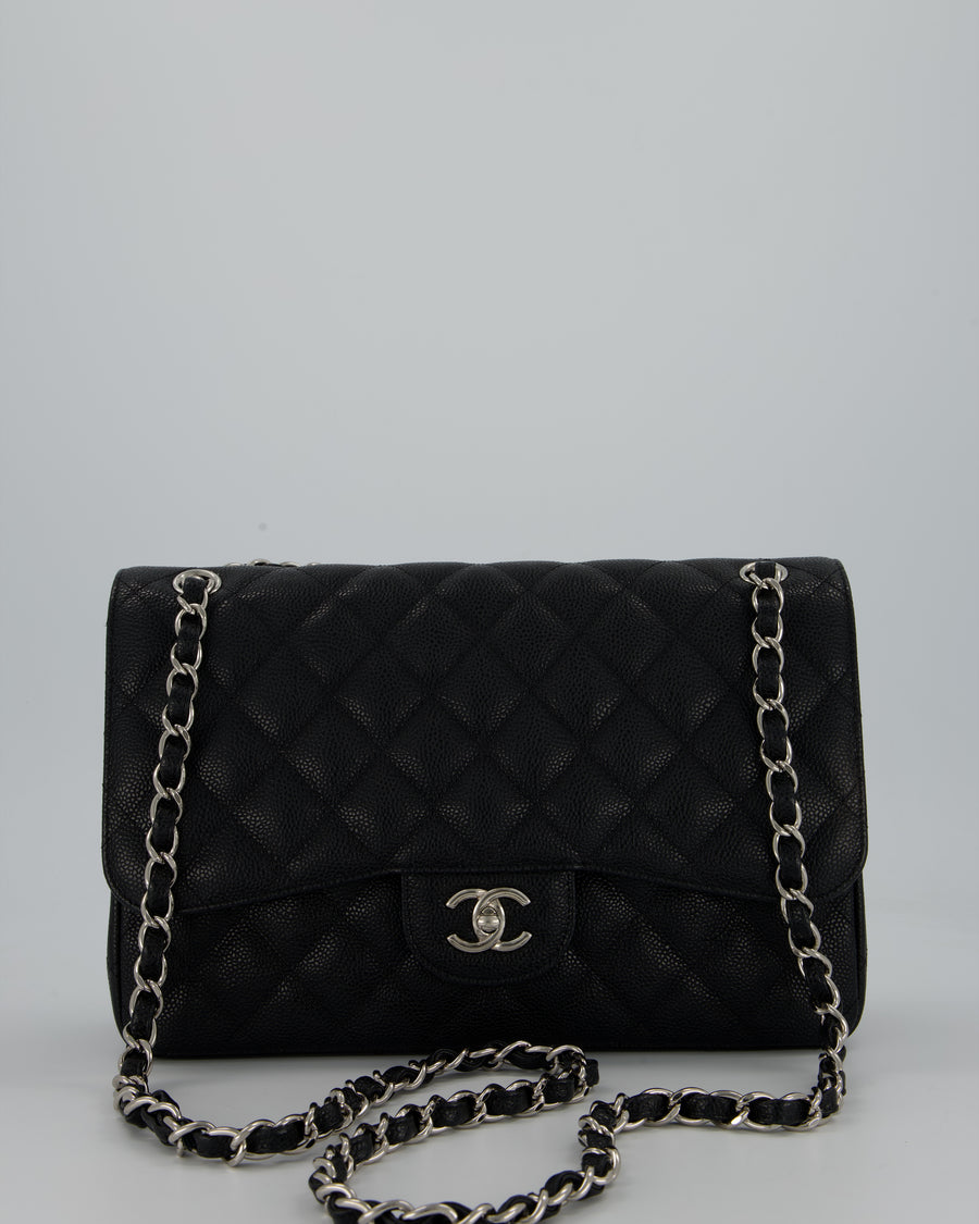 Chanel Black Jumbo Classic Double Flap Bag in Caviar Leather with Silver Hardware