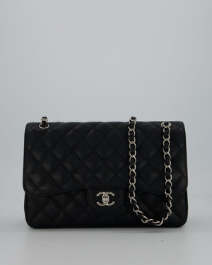 Chanel Black Jumbo Classic Double Flap Bag in Caviar Leather with Silver Hardware