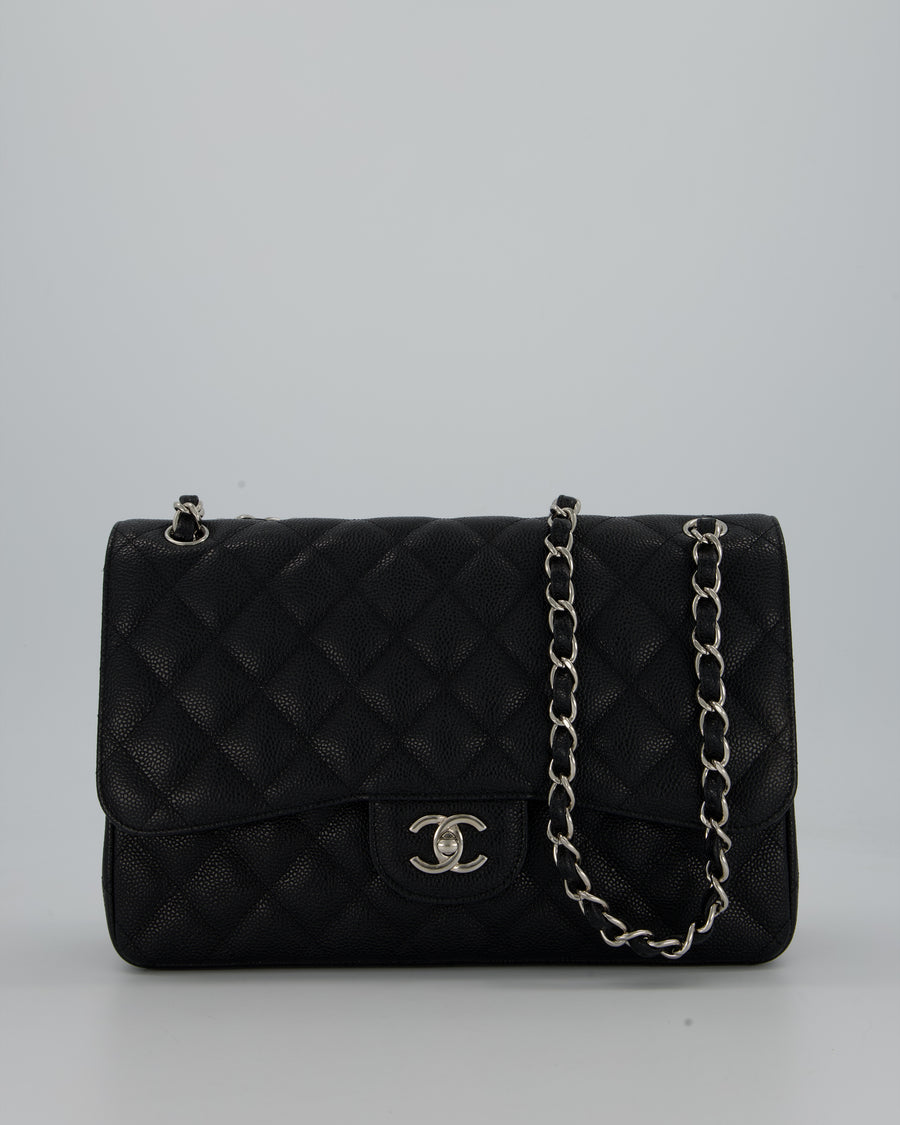 Chanel Black Jumbo Classic Double Flap Bag in Caviar Leather with Silver Hardware