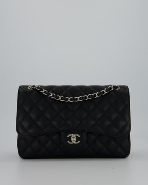 Chanel Black Jumbo Classic Double Flap Bag in Caviar Leather with Silver Hardware
