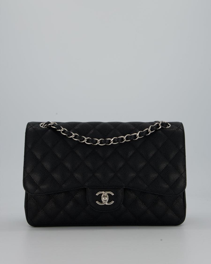 Chanel Black Jumbo Classic Double Flap Bag in Caviar Leather with Silver Hardware