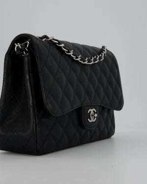 Chanel Black Jumbo Classic Double Flap Bag in Caviar Leather with Silver Hardware
