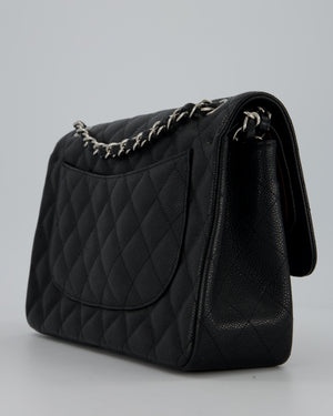 Chanel Black Jumbo Classic Double Flap Bag in Caviar Leather with Silver Hardware