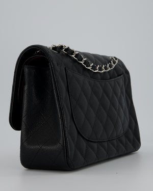 Chanel Black Jumbo Classic Double Flap Bag in Caviar Leather with Silver Hardware