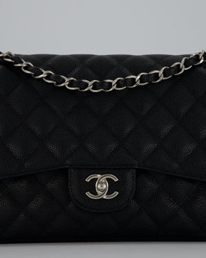 Chanel Black Jumbo Classic Double Flap Bag in Caviar Leather with Silver Hardware