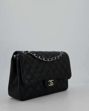 Chanel Black Jumbo Classic Double Flap Bag in Caviar Leather with Silver Hardware