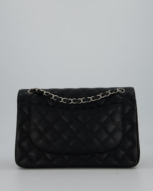 Chanel Black Jumbo Classic Double Flap Bag in Caviar Leather with Silver Hardware