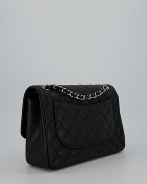 Chanel Black Jumbo Classic Double Flap Bag in Caviar Leather with Silver Hardware